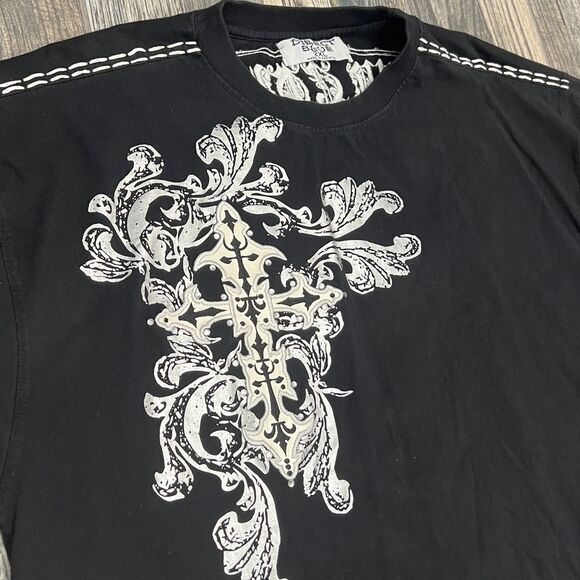 🔥☠️ Y2K DIRECT BLUE URBAN COUTURE Embroidered Affliction Style Tee 2XL -PERFECT - Picture 4 of 12